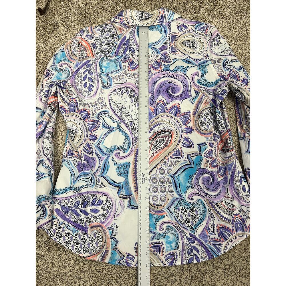 Chico's Women's M Boho Artsy Coastal Resortwear Vacation Paisley Print Blouse - Picture 13 of 13